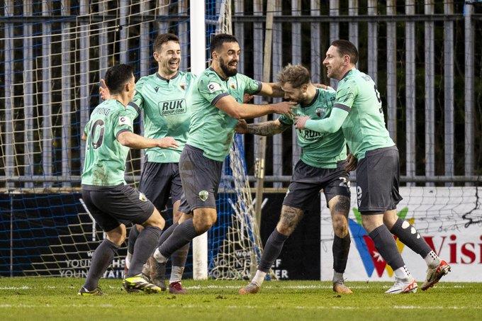 Ashley Baker and teammates celebrate scoring the winner for delighted The New Saints